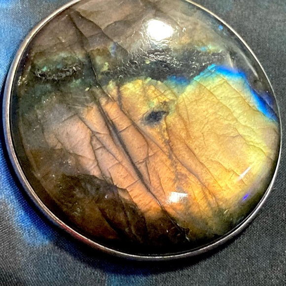 XL High Quality Bright Flash Blue Yellow PINK Labradorite 925 Gemstone Pendant - Picture 15 of 16